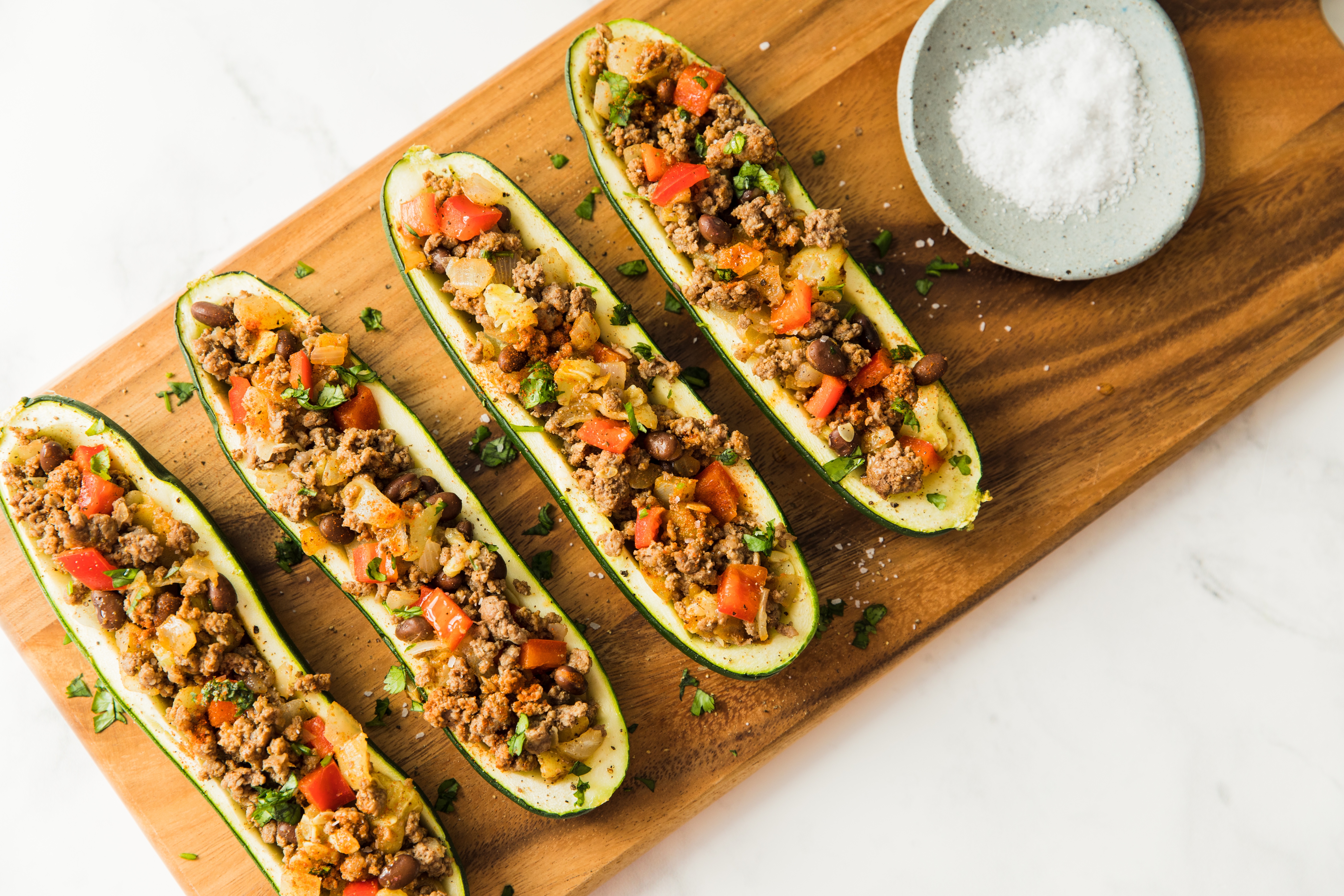 Celebrate your 8 Day Jumpstart with beef zucchini boats